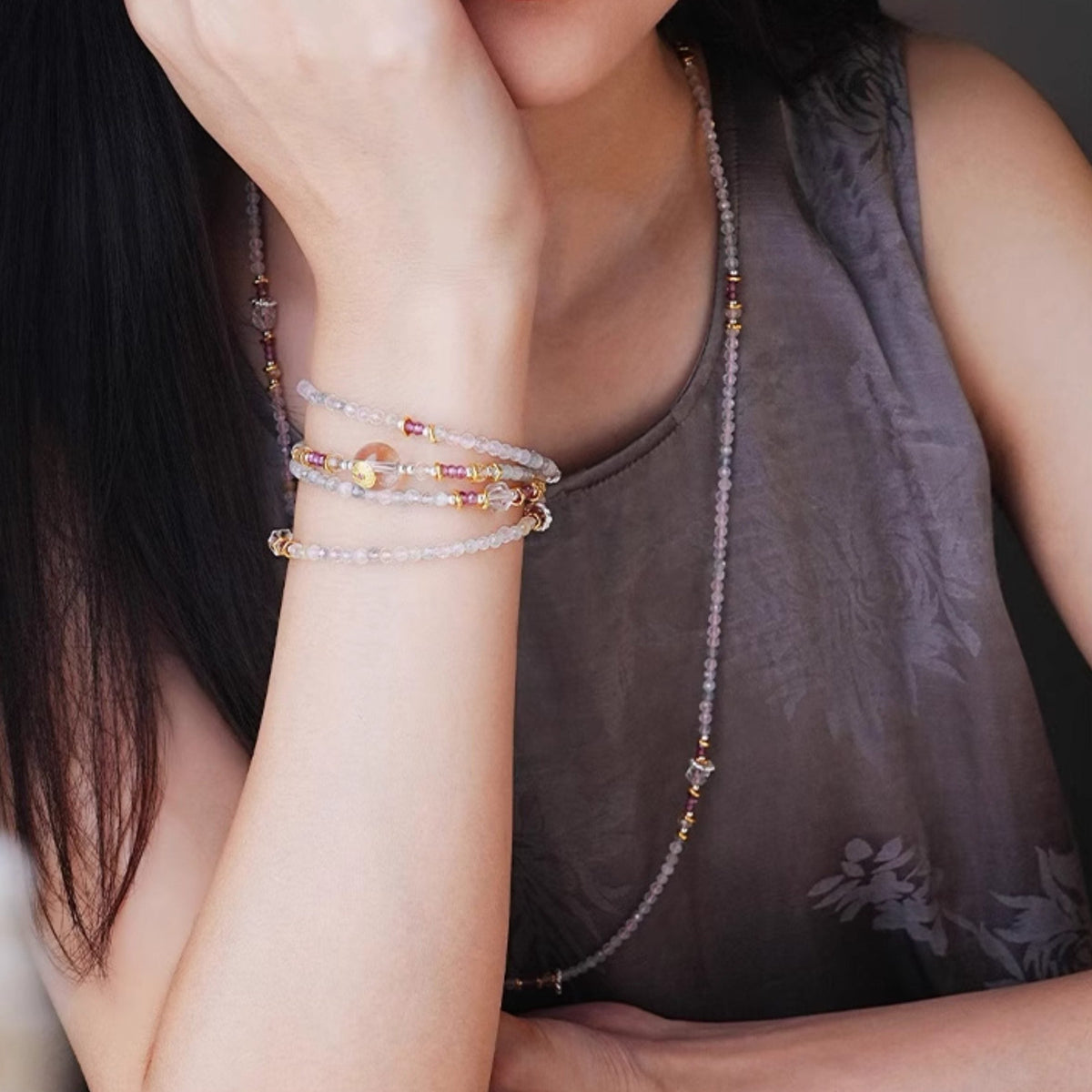 Morganite Layered Wrap Bracelet | Capricorn Zodiac Crystal