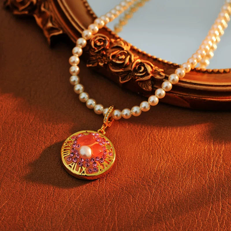 Sagittarius Pearl Necklace with Gold-Tone Zodiac Pendant