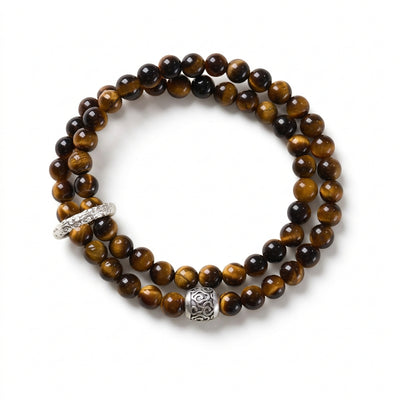 6mm Tiger's Eye 2-Wrap Bracelet | Tibetan Silver Spacer
