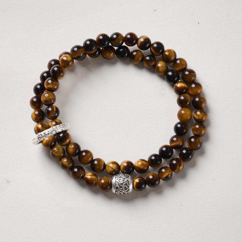 6mm Tiger's Eye 2-Wrap Bracelet | Tibetan Silver Spacer