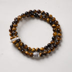6mm Tiger's Eye 2-Wrap Bracelet | Tibetan Silver Spacer