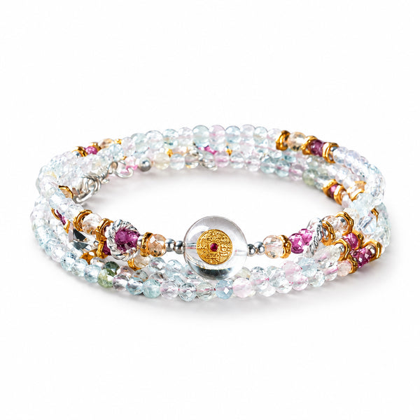 Morganite Layered Wrap Bracelet | Capricorn Zodiac Crystal