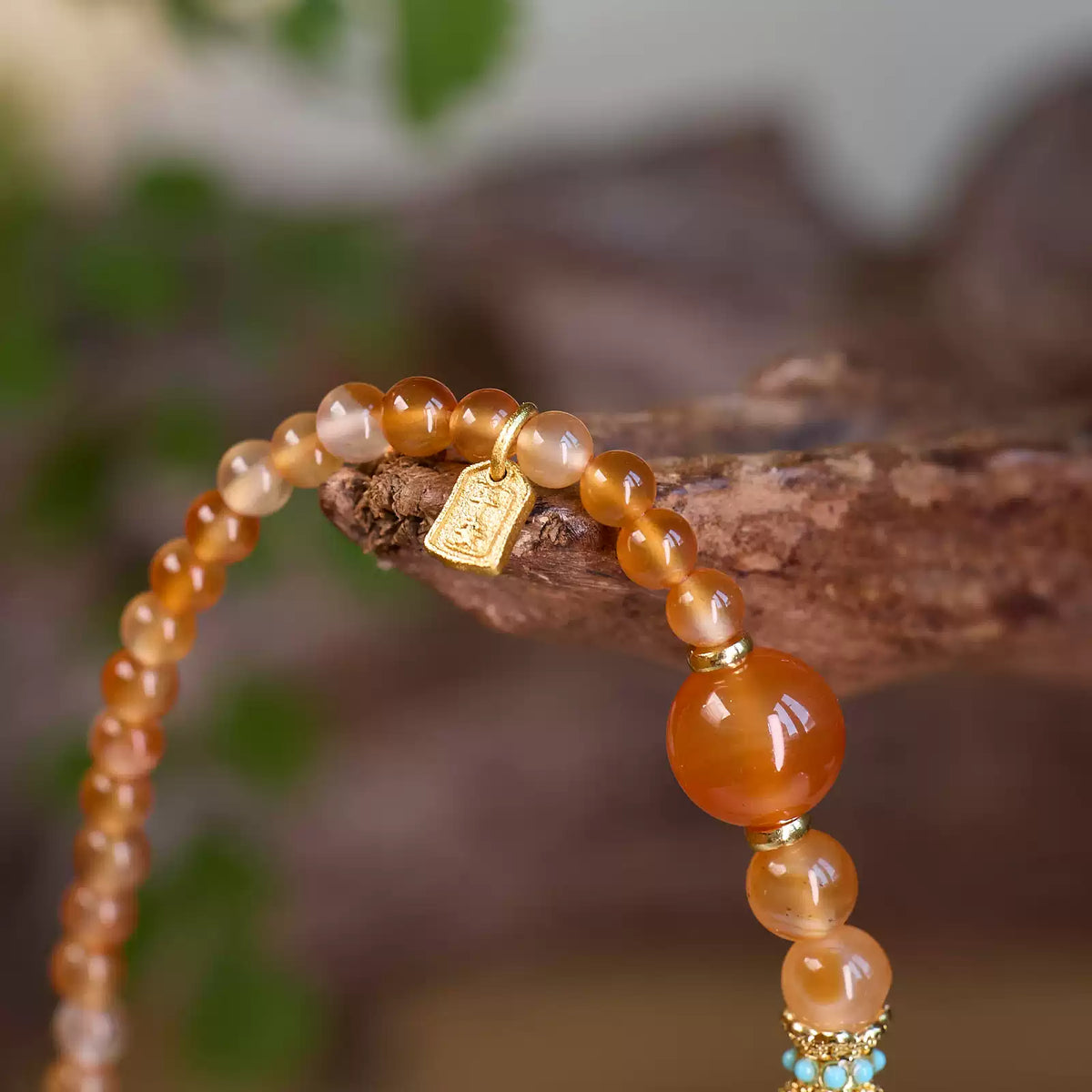 Koi Orange Agate 2-Wrap Bracelet with Peace Charm for Her