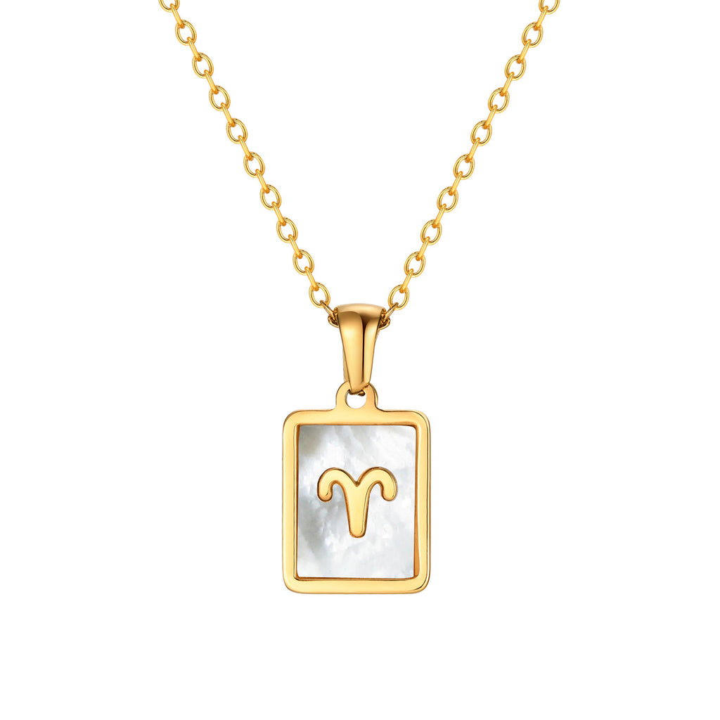 Aries Mother of Pearl Necklace | Zodiac Square Pendant