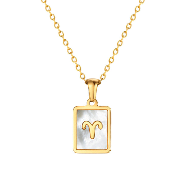 Aries Mother of Pearl Necklace | Zodiac Square Pendant