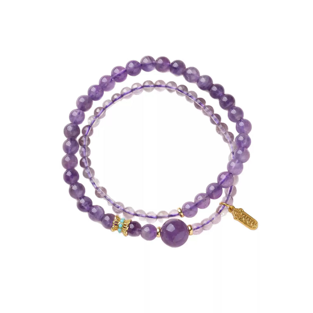 Calm Lucky Amethyst Double Wrap Bracelet Dangle Charm