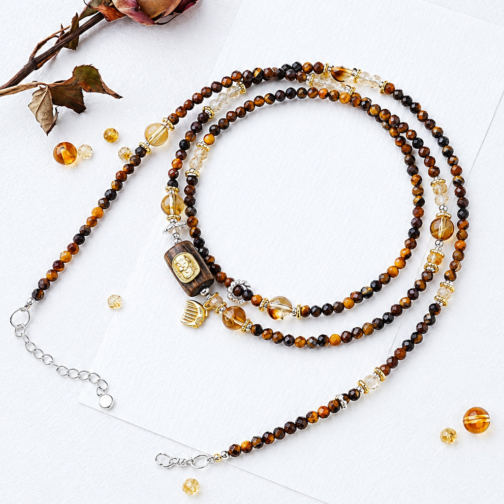Tiger's Eye Layered Wrap Bracelet | Sagittarius Zodiac Charm