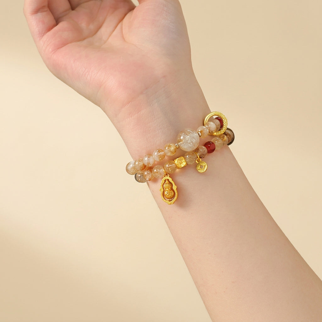 Citrine Rotating Gourd Coin Charm Feng Shui Wealth Bracelet