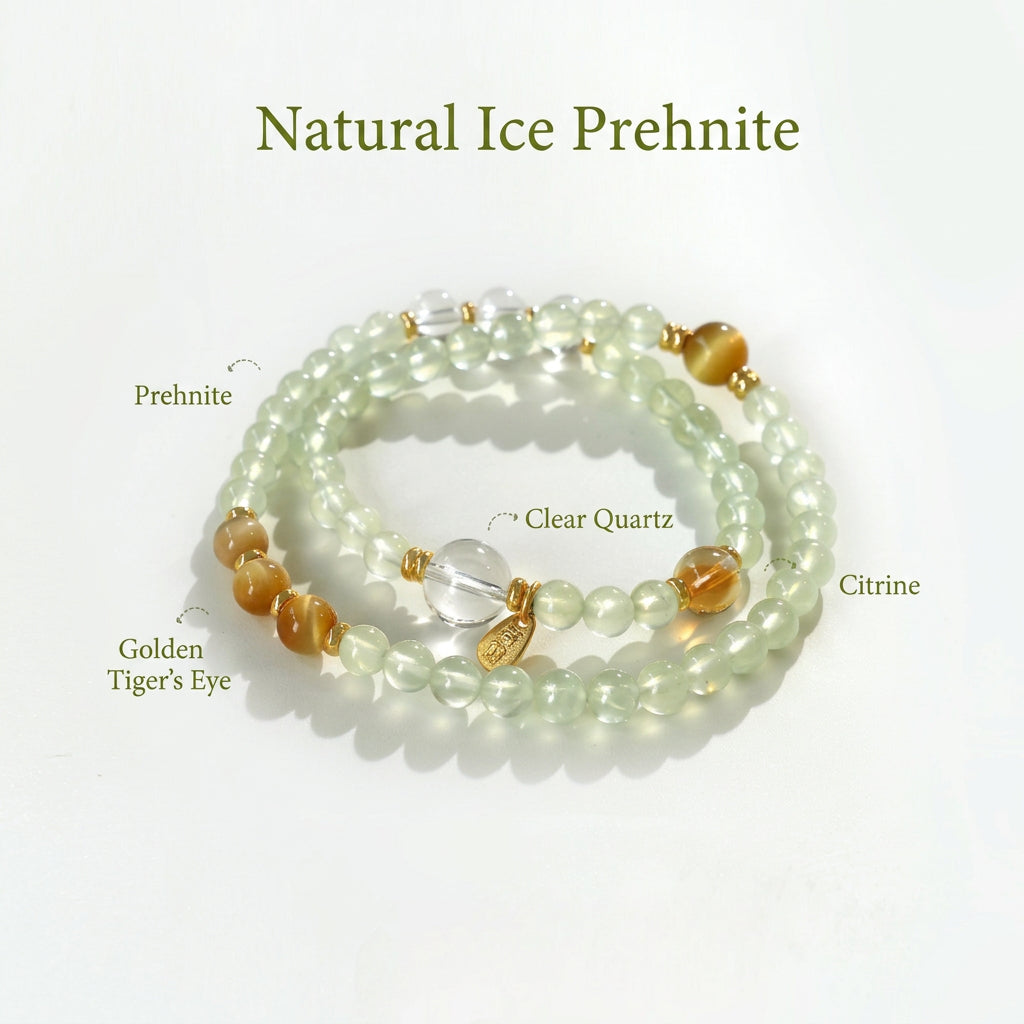Natural Prehnite & Mixed Gemstone Wrap Bracelet for Women