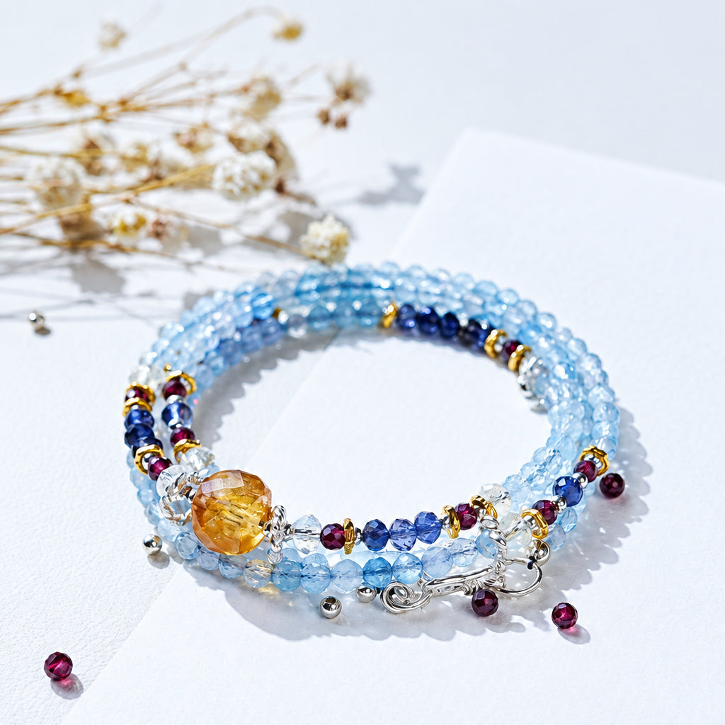 Aquamarine Layered Wrap Bracelet | Pisces Zodiac Jewelry