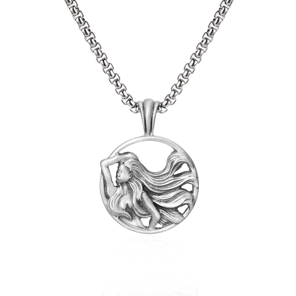 Virgo Zodiac Graceful Sculpted Tin Maiden Pendant Necklace