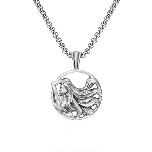 Virgo Zodiac Graceful Sculpted Tin Maiden Pendant Necklace