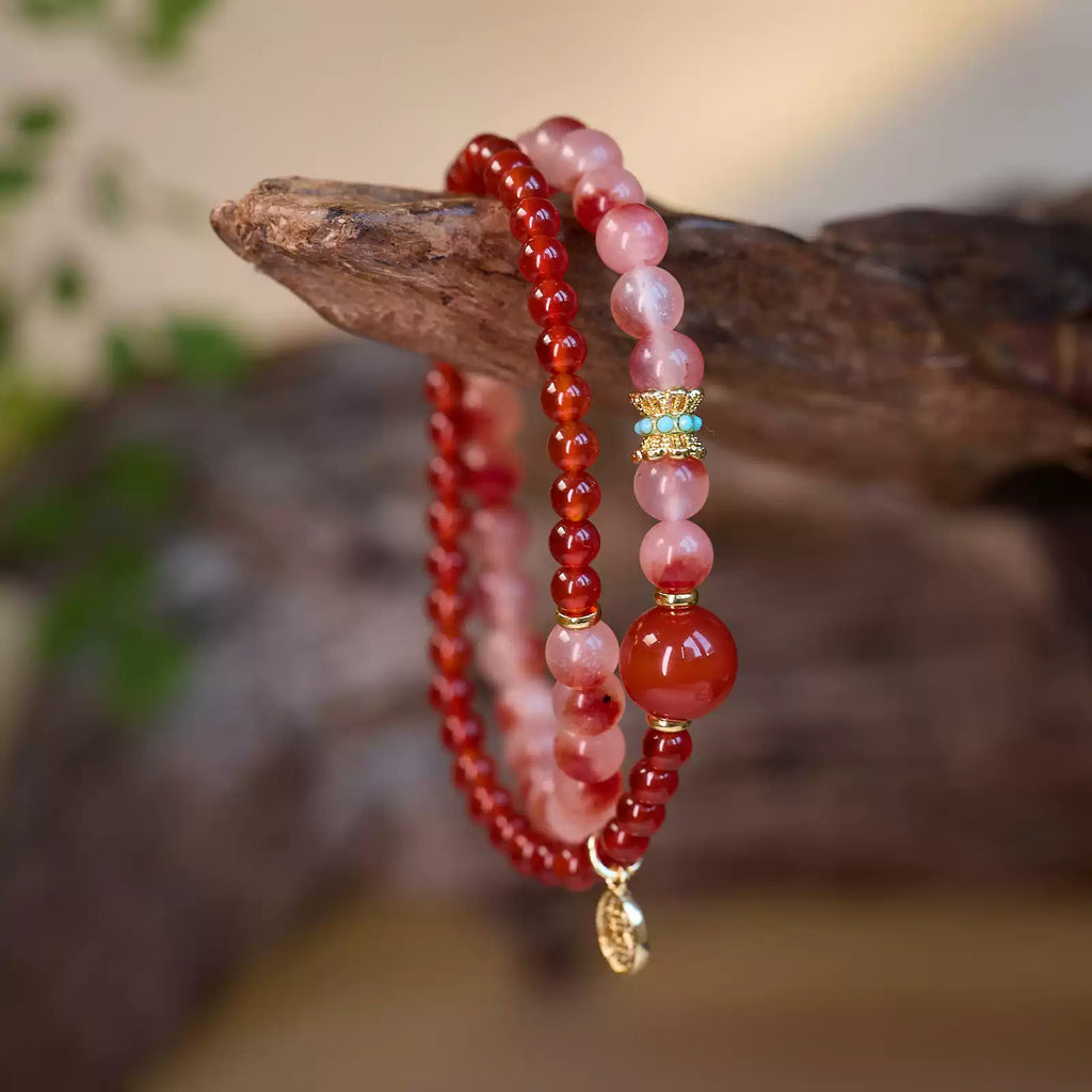 Gold Rutilated Quartz Tiger's Eye Amethyst Gourd Bracelet