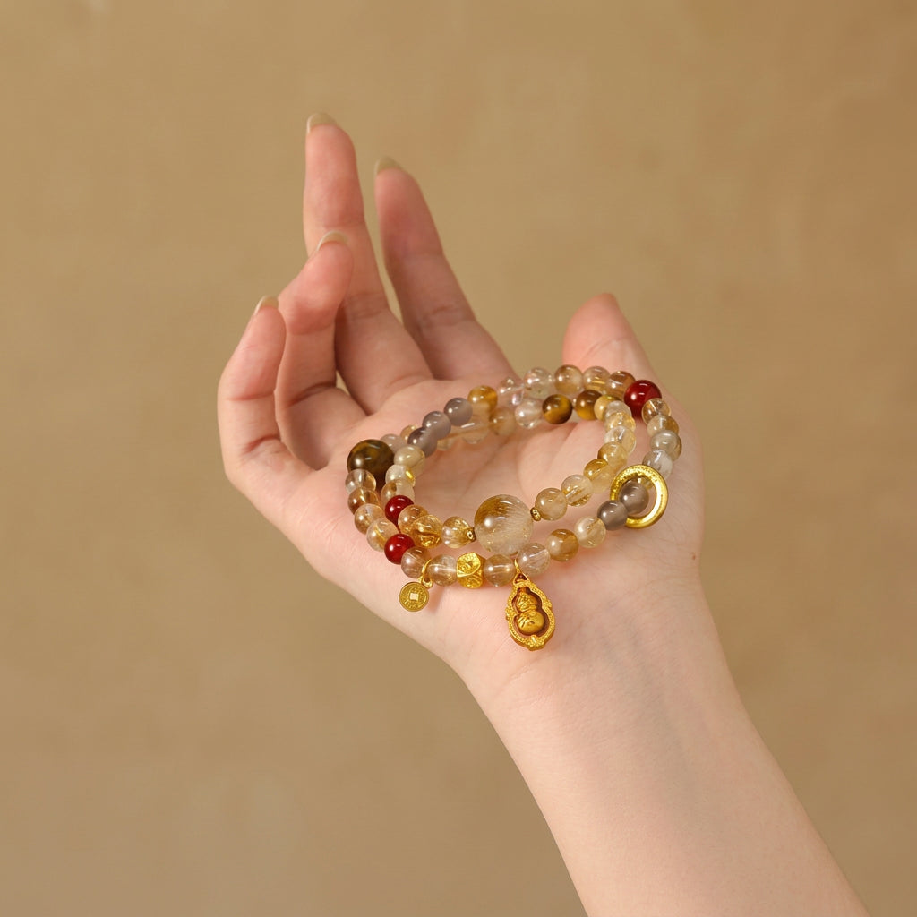 Citrine Rotating Gourd Coin Charm Feng Shui Wealth Bracelet