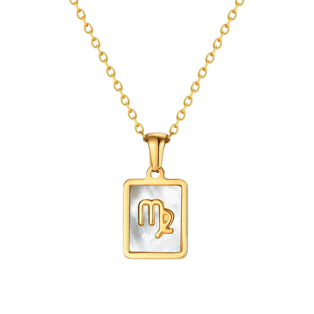 Virgo Mother of Pearl Necklace | Zodiac Square Pendant