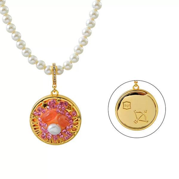 Sagittarius Pearl Necklace with Gold-Tone Zodiac Pendant