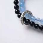Blue Chalcedony & Black Obsidian Wrap w/ Tibetan Ring