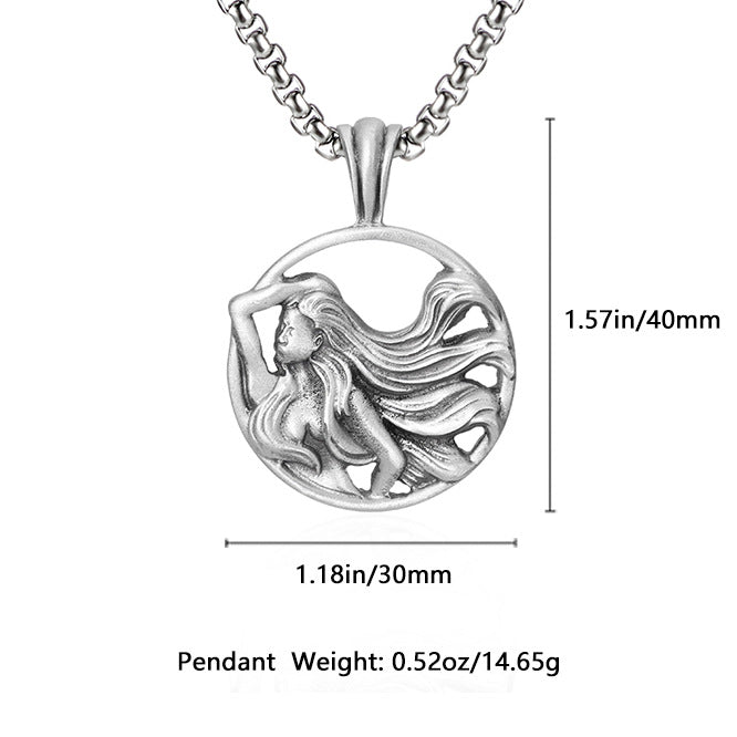 Virgo Zodiac Graceful Sculpted Tin Maiden Pendant Necklace