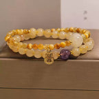 Gold Rutilated Quartz Tiger Eye Amethyst Double Wrap Bracelet