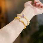Gold Rutilated Quartz Tiger Eye Amethyst Double Wrap Bracelet