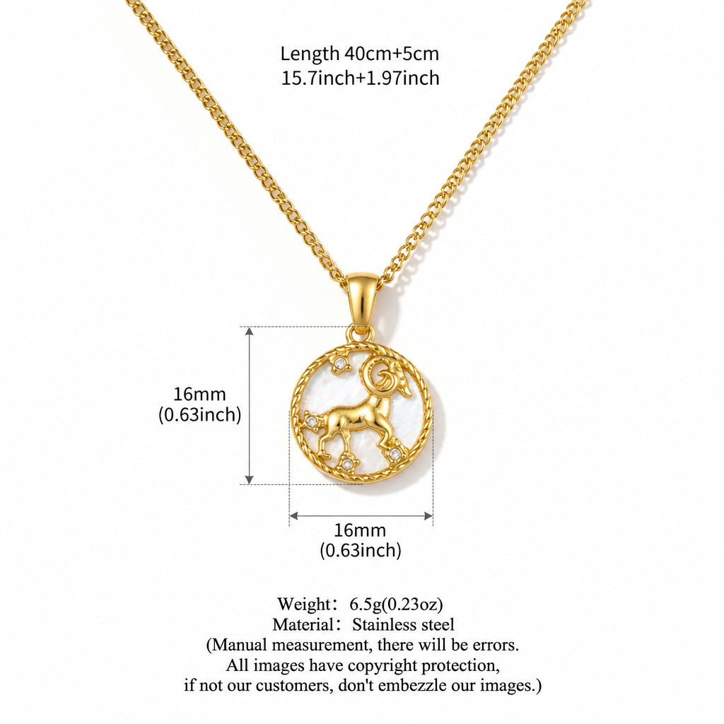 Aries Gold-Tone Titanium Steel Coin Necklace