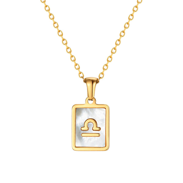 Libra Mother of Pearl Necklace | Zodiac Square Pendant