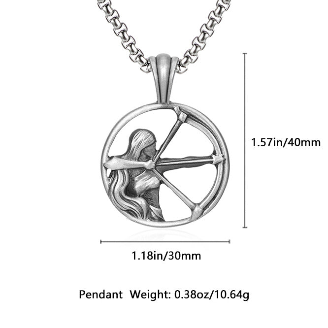 Sagittarius Zodiac Sculpted Tin Archer Pendant Necklace