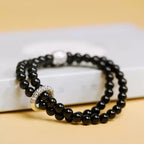 Black Obsidian Wrap Bracelet with Tibetan Slider | Unisex
