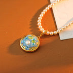 Gemini Zodiac Pearl Necklace with Golden Celestial Pendant