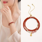"Peace & Good Fortune" Nanhong Agate 3-Wrap Bracelet for Women