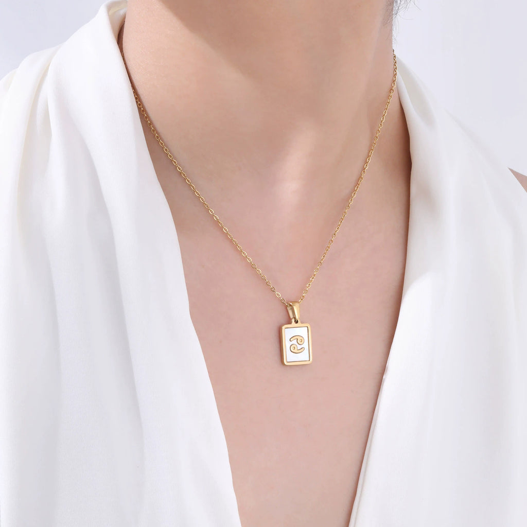 Cancer Mother of Pearl Necklace | Zodiac Square Pendant