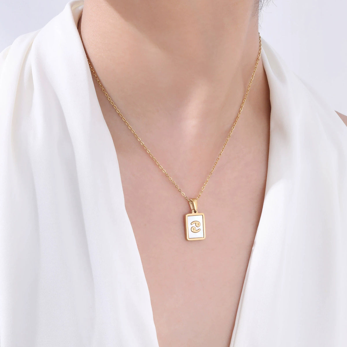 Cancer Mother of Pearl Necklace | Zodiac Square Pendant