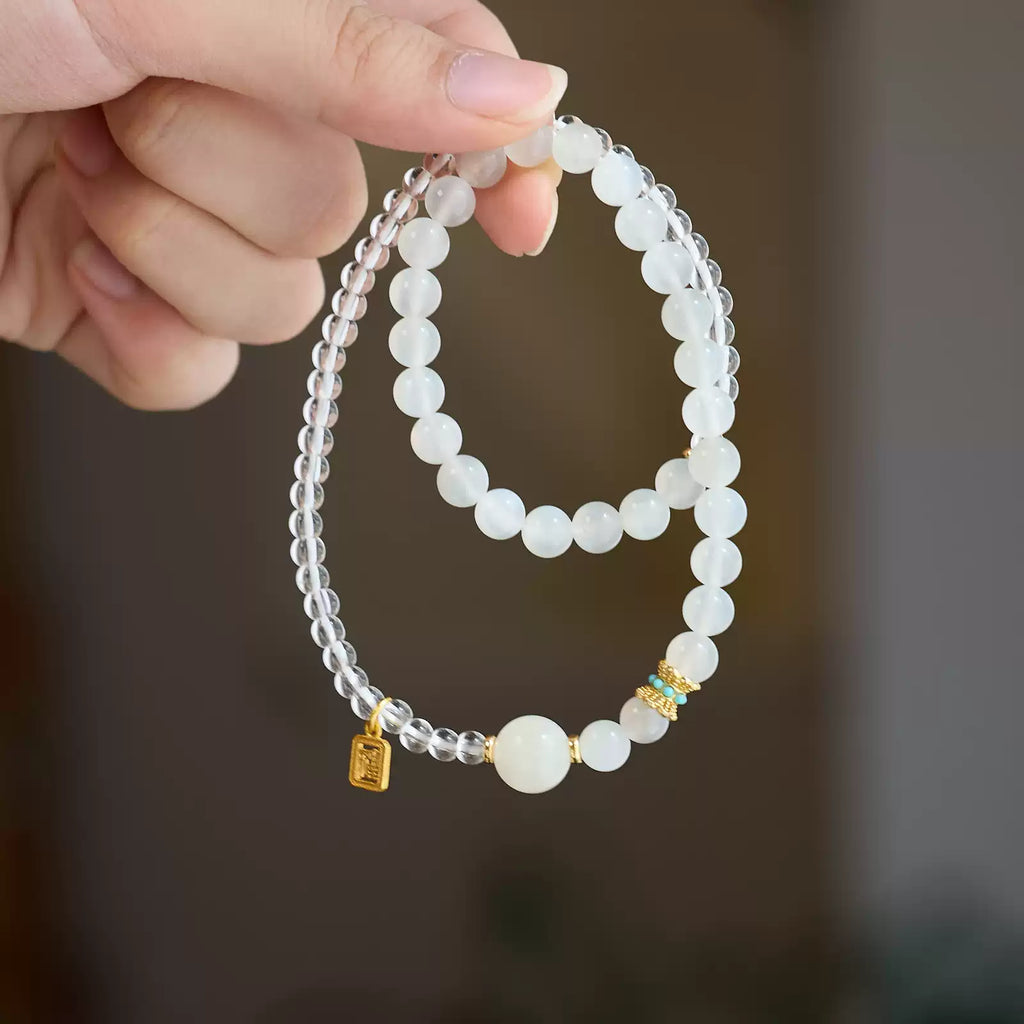 White Crystal Moonstone Double Wrap Bracelet Lucky Charm