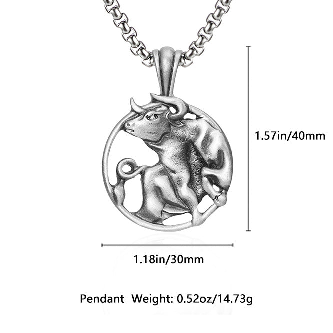 Taurus Zodiac Sculpted Tin Bull Pendant Necklace