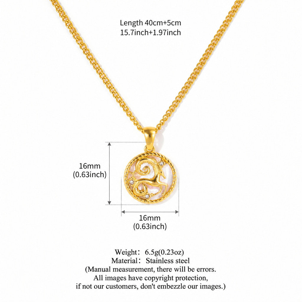 Capricorn Gold-Tone Titanium Steel Coin Necklace