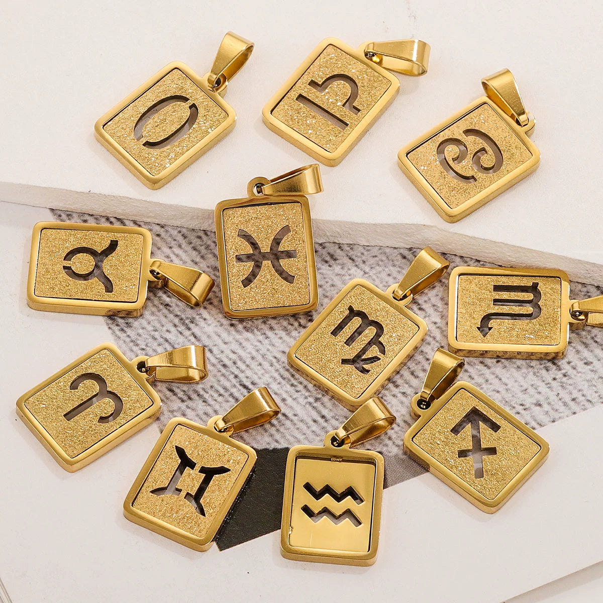 Aquarius Zodiac Celestial Square Pendant | Gold-Tone Jewelry