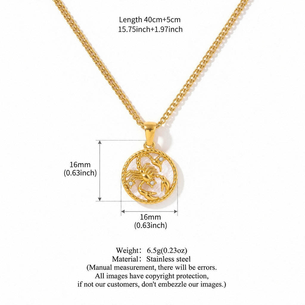 Scorpio Gold-Tone Titanium Steel Coin Necklace