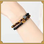 Tiger's Eye & Black Obsidian Double Wrap Bracelet w/ Spacer