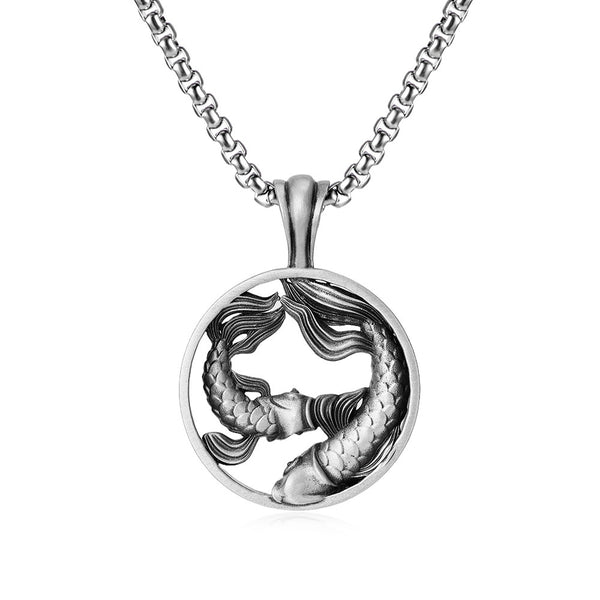 Pisces Zodiac Sculpted Tin Twin Fish Pendant Necklace