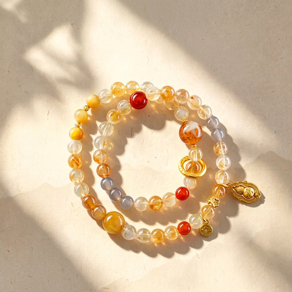 Citrine Rotating Gourd Coin Charm Feng Shui Wealth Bracelet