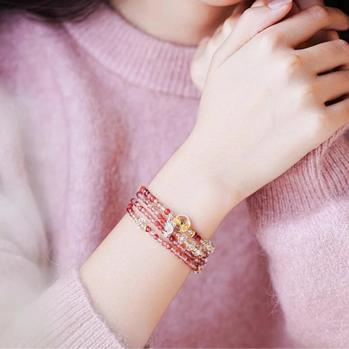 Andersonite Layered Wrap Bracelet | Leo Zodiac Lion Charm