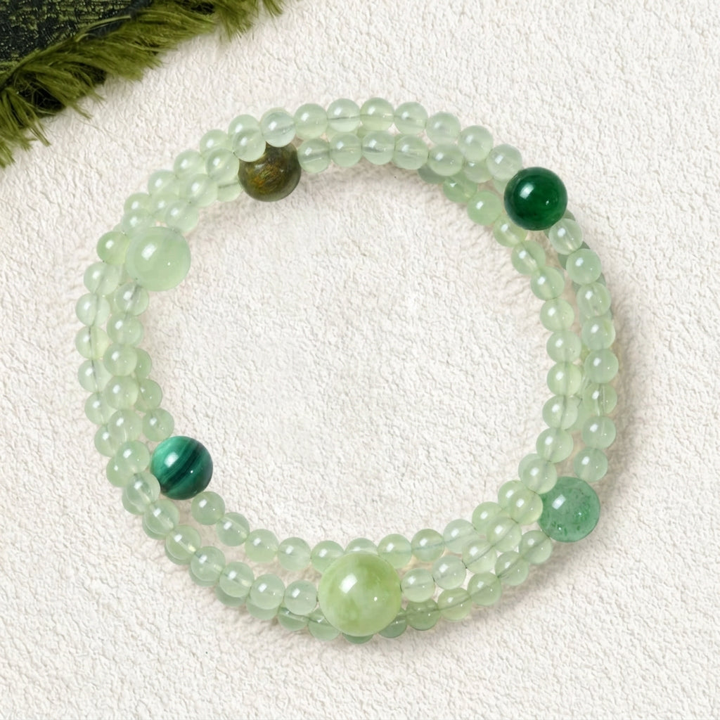 Natural Prehnite Multi-Gem Layered Bracelet for Women | Calm