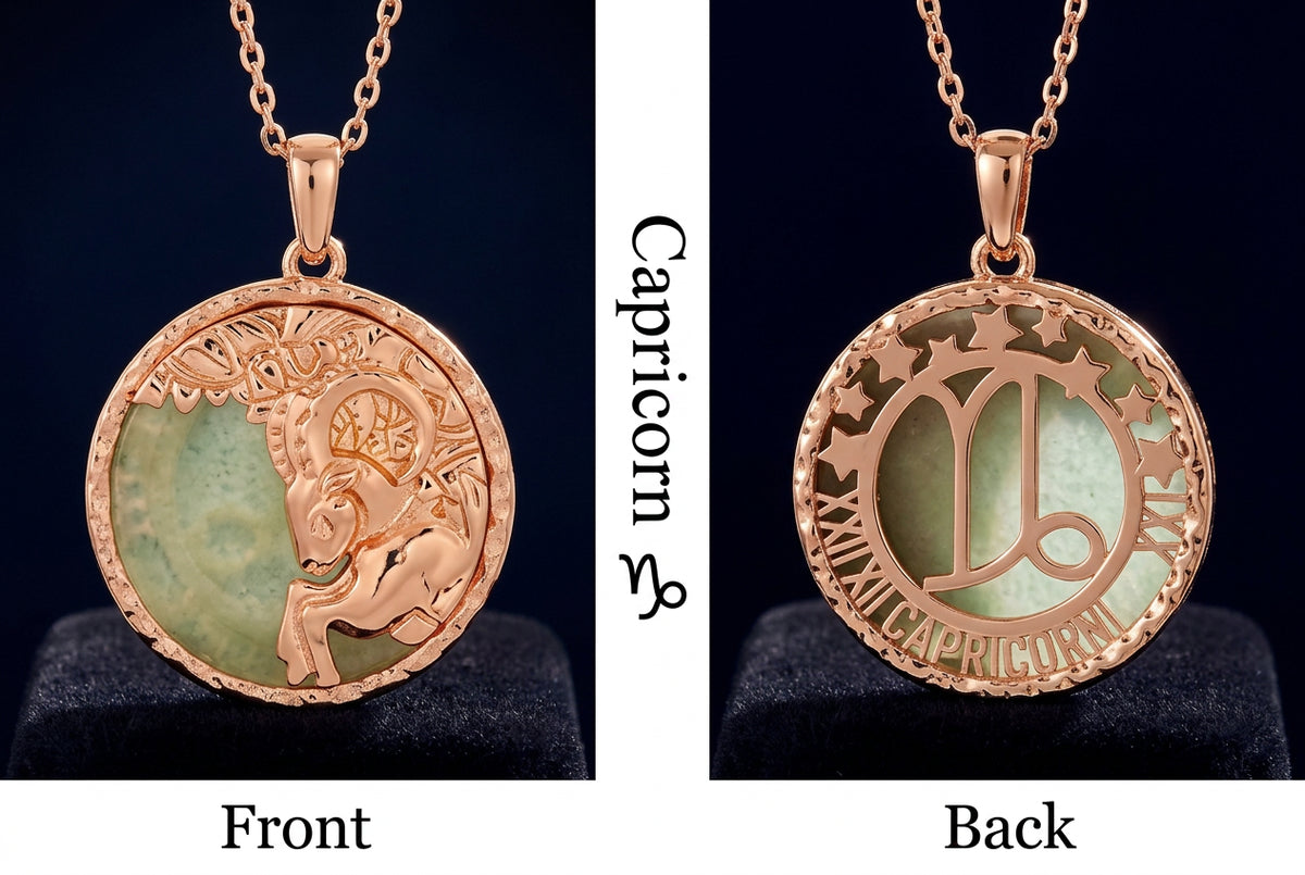 Capricorn Amazonite Disc Pendant Necklace in Copper Alloy