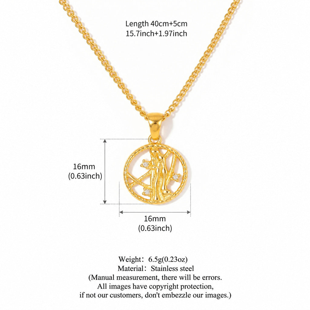 Virgo Gold-Tone Titanium Steel Coin Necklace