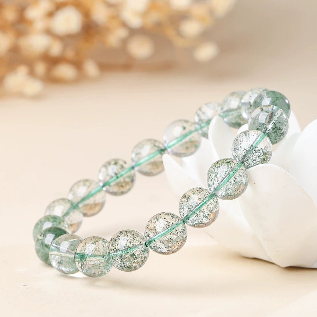 Natural Green Phantom Quartz Beaded Bracelet for Her | Calm