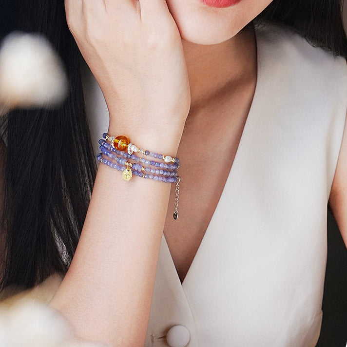 Tanzanite Layered Wrap Bracelet | Cancer Zodiac Crystal