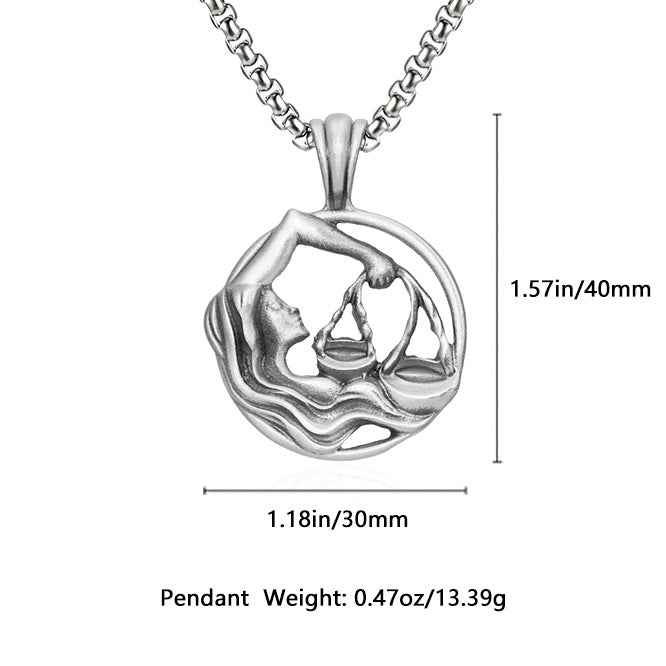 Libra Zodiac Sculpted Tin Scales Pendant Necklace