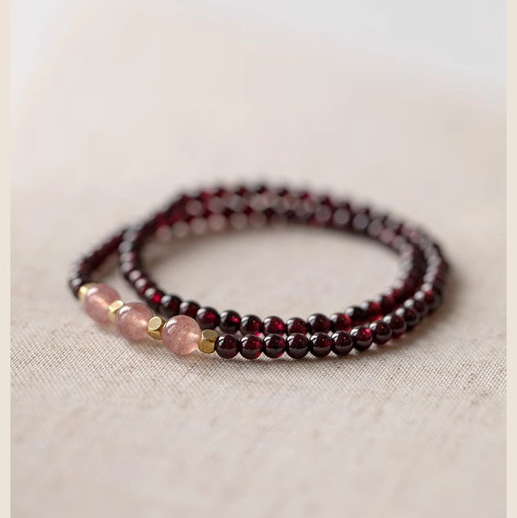 Natural Garnet & Strawberry Quartz Fortune Bracelet for Her