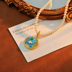 Scorpio Zodiac Pearl Necklace with Golden Celestial Pendant