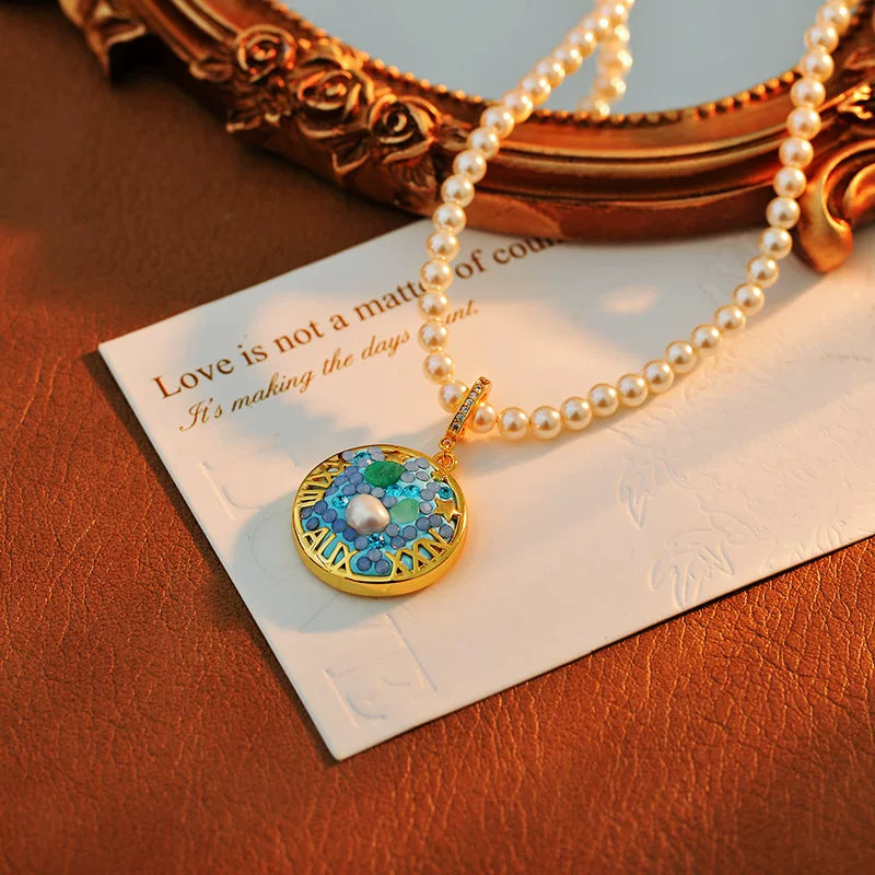 Scorpio Zodiac Pearl Necklace with Golden Celestial Pendant